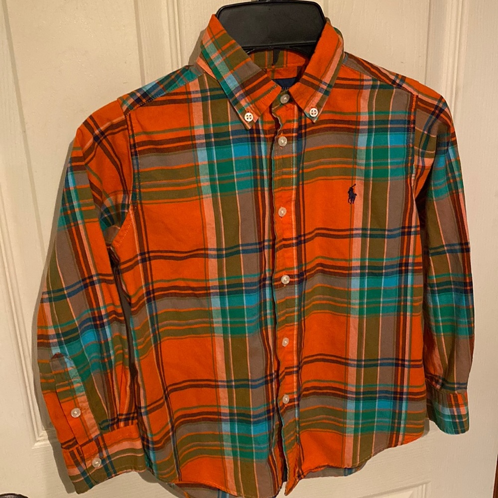 RALPH LAUREN Children’s Plaid Button Down Long Sleeves Shirt 5 Boys/Girls EUC